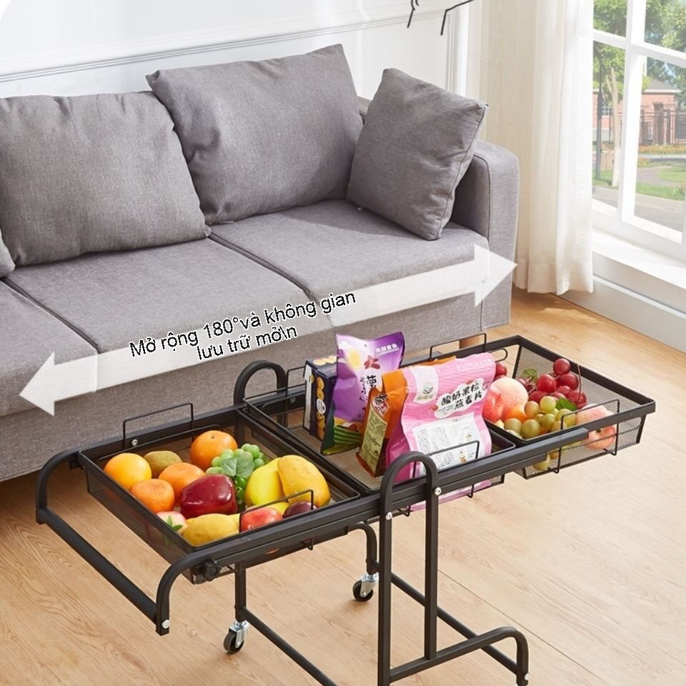 Bản vẽ chi tiết kích thước của kệ gấp gọn 3 tầng màu đen, bao gồm chiều cao, chiều rộng và chiều sâu.