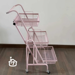 ke-gap-gon-3-tang-co-banh-xe-mau-hong-17 Kệ Gấp Gọn 3 Tầng Có Bánh Xe - Xe Đẩy Đa Năng Cho Nhà Bếp, Spa, Phòng Khách