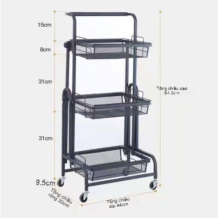 Kệ Gấp Gọn 3 Tầng Có Bánh Xe - Xe Đẩy Đa Năng Cho Nhà Bếp, Spa, Phòng Khách - Ảnh 14